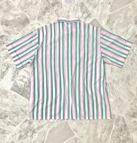 80s Button Up Teal And Pink Striped Shirt - image 8
