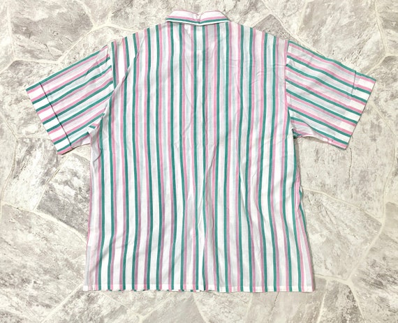 80s Button Up Teal And Pink Striped Shirt - image 7