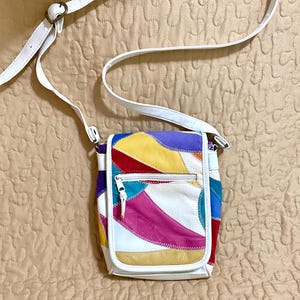 Vintage 80s Multicolor Suede & Leather Patchwork Shoulder Purse Travel Purse