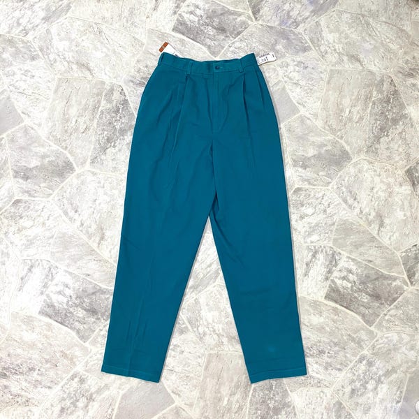 Vintage 80s Teal High Waisted Pleated Trousers Pants With Tapered Leg JHC Brand New Still With Tags