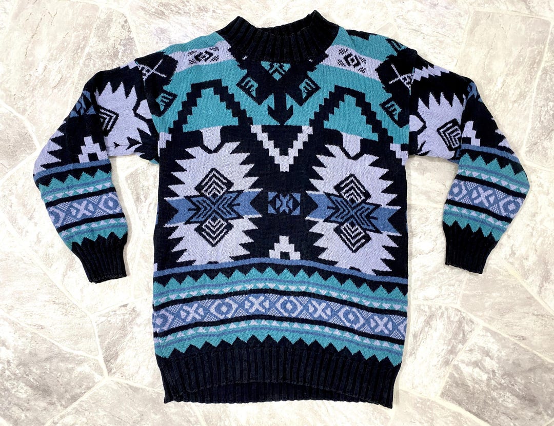Vintage 80s / 90s Geometric Aztec Pattern Sweater Longer Sweater Woods ...