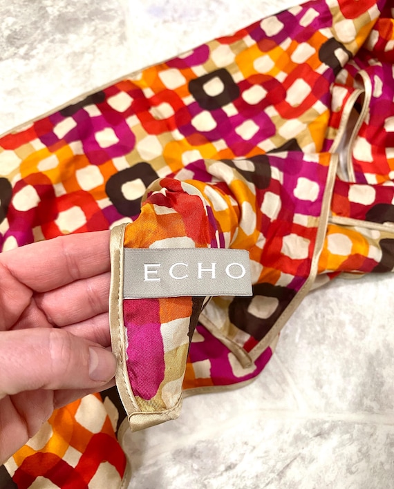 ECHO 100% Silk Abstract Square Shape Pattern Scar… - image 8