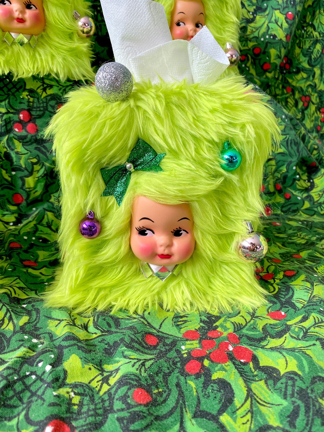 Kitschy Vintage Style Doll Face Tissue Box Cover removable Ornaments Etsy