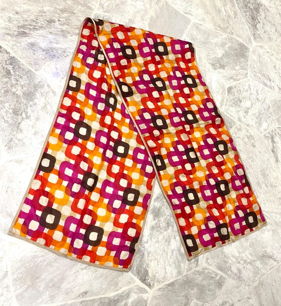 ECHO 100% Silk Abstract Square Shape Pattern Scar… - image 5