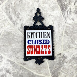 Vintage Tile & Cast Iron Trivet Kitchen Closed Sundays Kitchen Decor Wall Decor