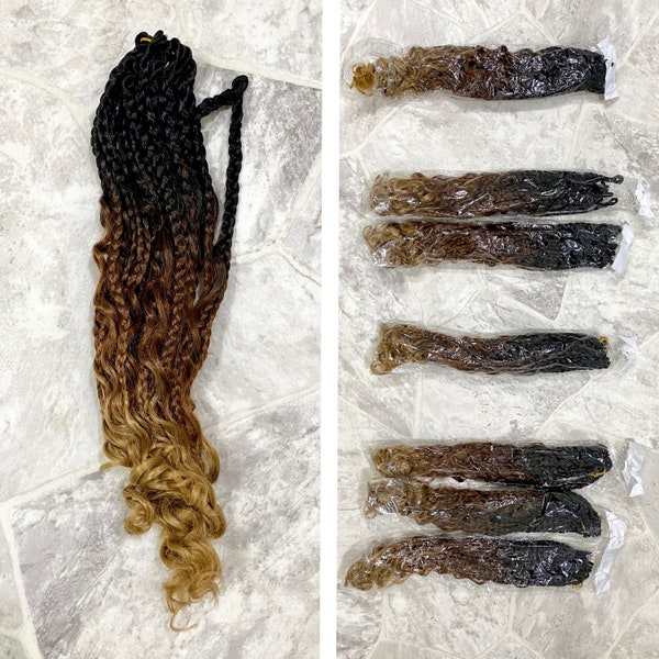 Lot Of Braided Ombre Hair Extensions Black, Brown, Blonde, Curls