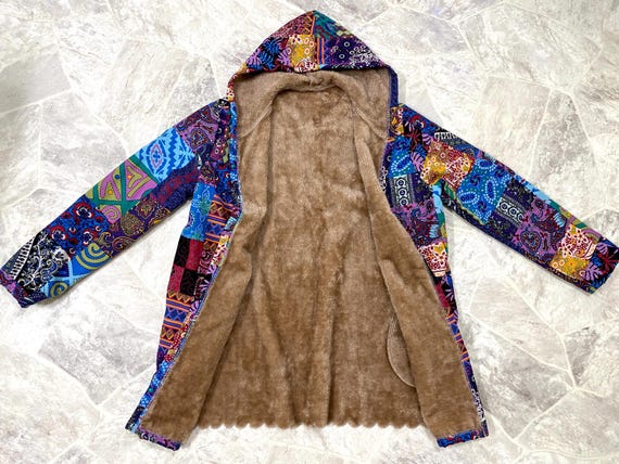 Boho Patchwork Design Jacket / Coat With Hood - image 2
