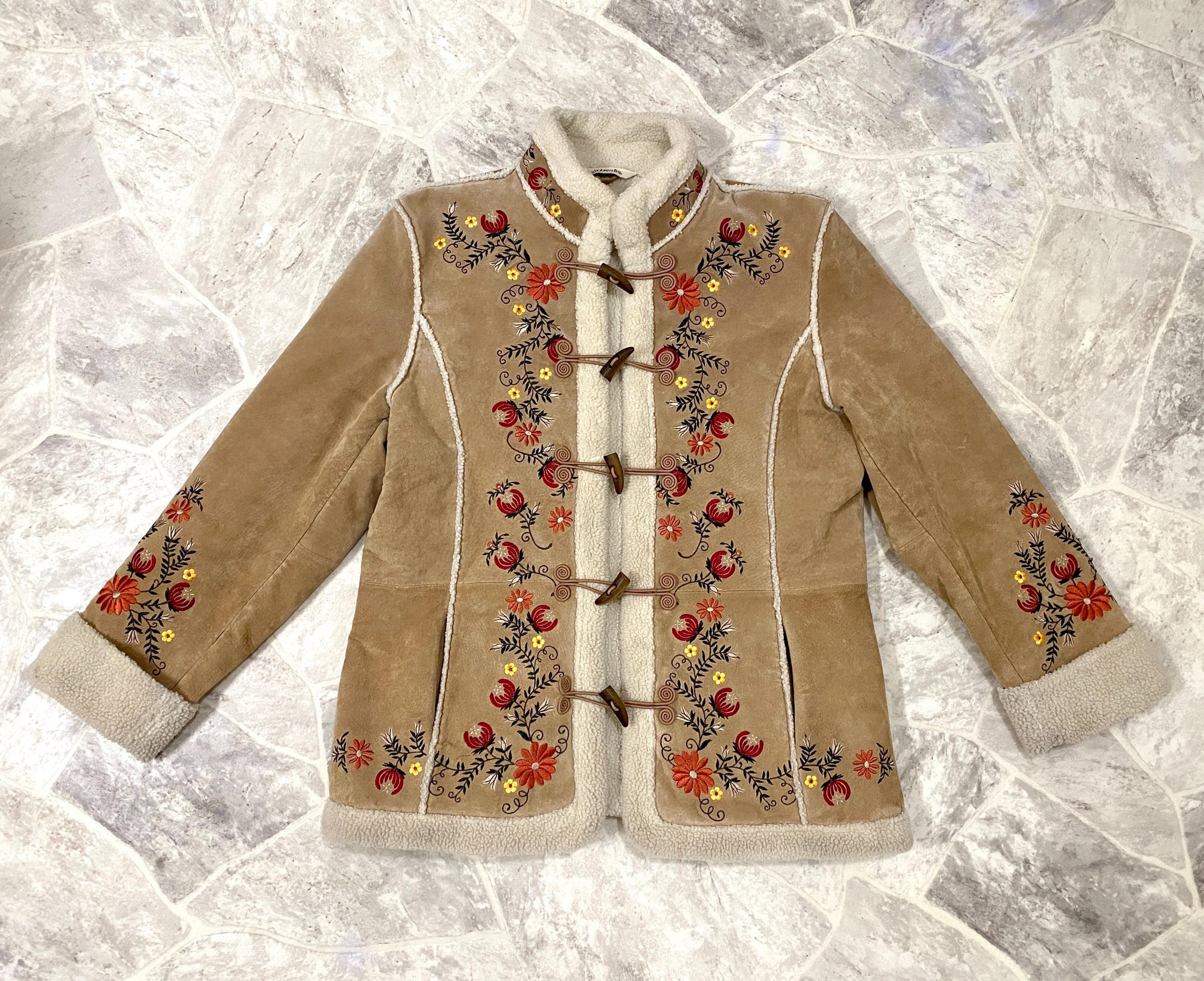 St. John's Bay Phoebe Floral Embroidered Sherpa Suede Jacket - Etsy