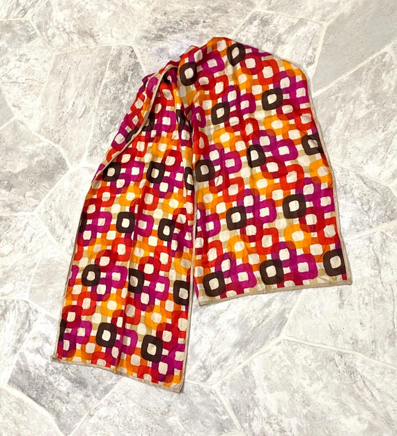 ECHO 100% Silk Abstract Square Shape Pattern Scar… - image 3