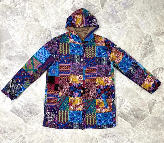 Boho Patchwork Design Jacket / Coat With Hood - image 3
