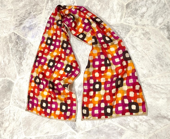ECHO 100% Silk Abstract Square Shape Pattern Scar… - image 1