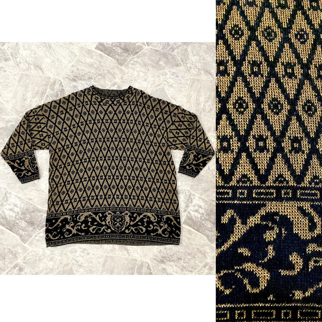 Thread 80s Vintage 80s Gold & Black Metallic Thread Yarn Geometric Pattern - Etsy