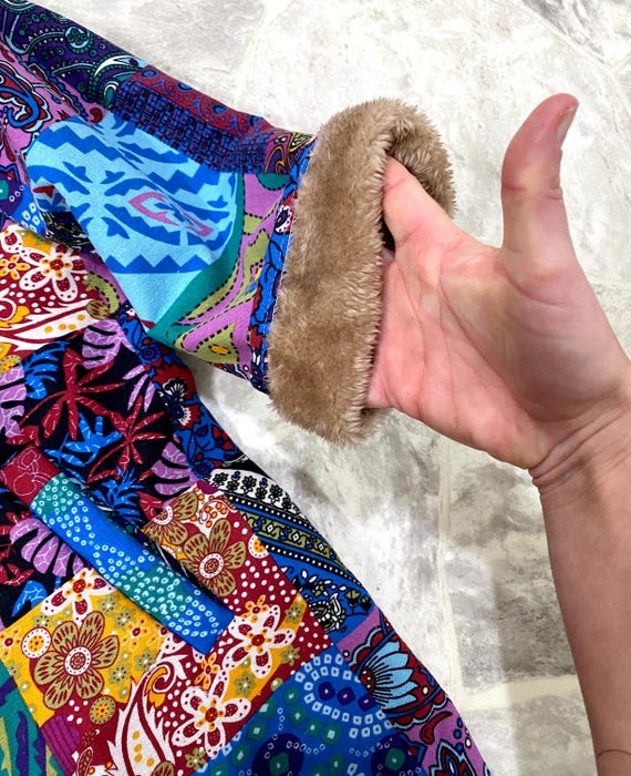 Boho Patchwork Design Jacket / Coat With Hood - image 8