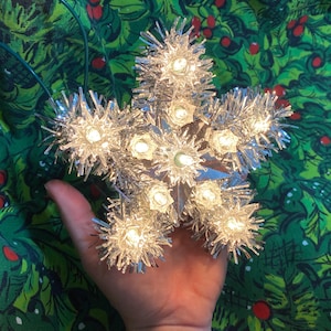 Vintage Silver Star Lighted Tree Topper White Lights