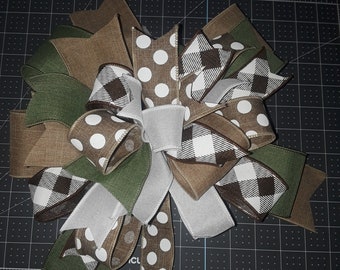 Handcrafted Farmhouse Bow, Rustic Plaid & Polka Dot Decor