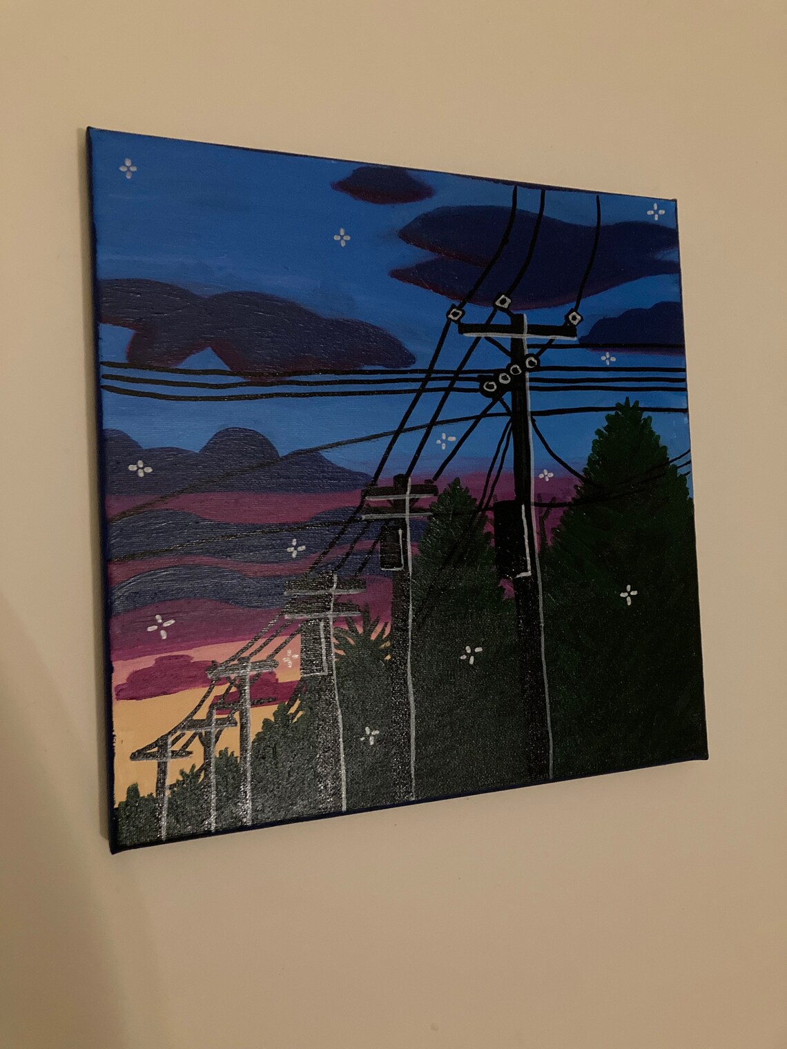 Power Lines In The Sunset Painting Etsy