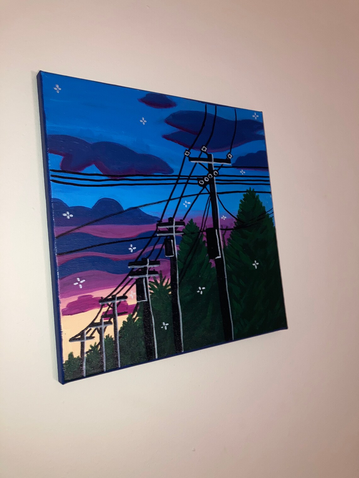 Power Lines In The Sunset Painting Etsy