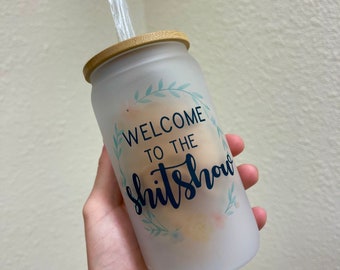 16 oz frosted coffee glass with design