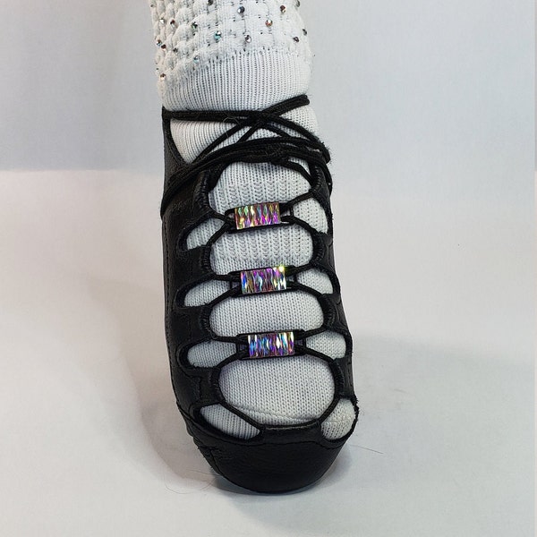 Irish Dance Soft Shoe Buckles.  Comfortable. AB Baguette crystals on black buckles - set of 6