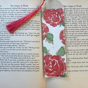 Watercolor Pink Rose Bookmark, Original Floral Art, Handmade Gift for Book Lovers