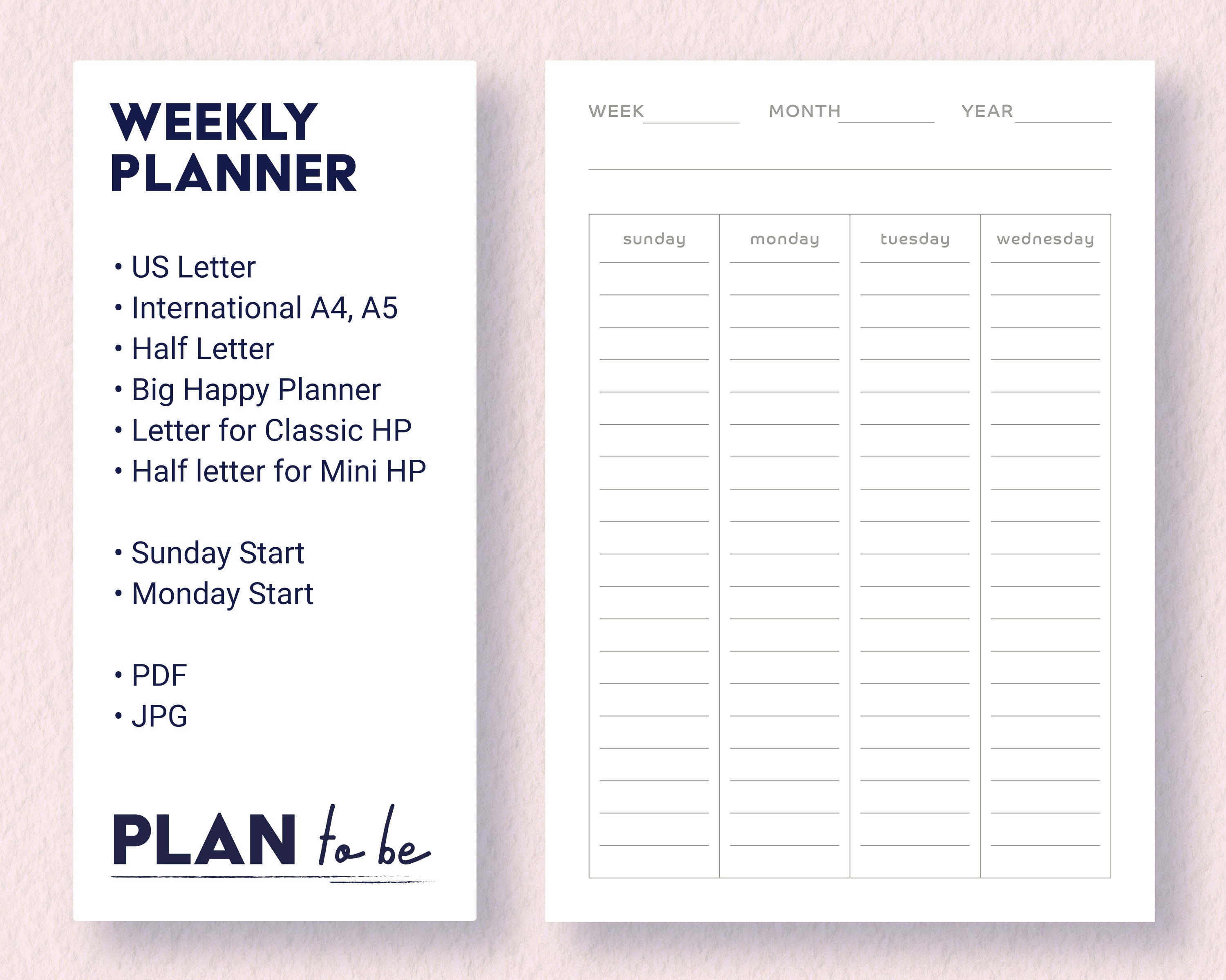 Printable Weekly Planner 2 Pages Sunday and Monday PDF & Etsy