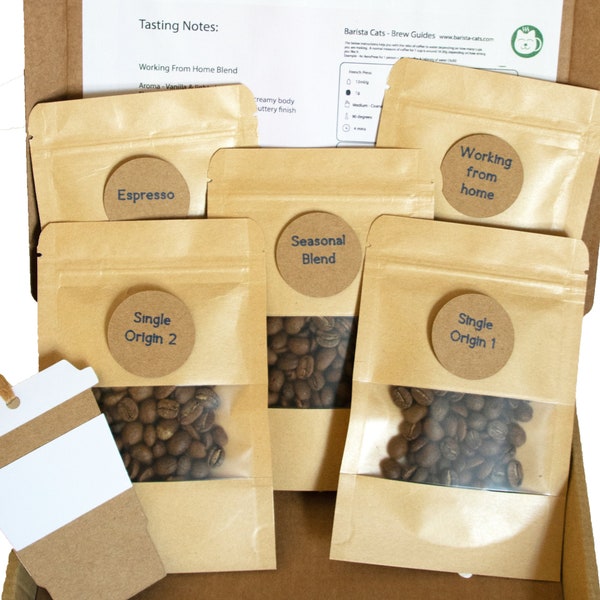 Coffee Lovers Taster Pack - 5x Speciality Coffees - Personalised Artisan coffee sampler - Letterbox gift - Fairtrade - Coffee gift