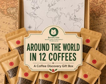 Around The World Coffee Tasting Box, Coffee Gift Set, Coffee Sampler for Coffee Lovers – 5 or 12 Specialty Freshly Roasted Coffees