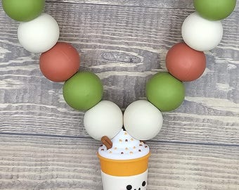 Happy Fall Pumpkin Spice Frap Silicone Beaded Keychain