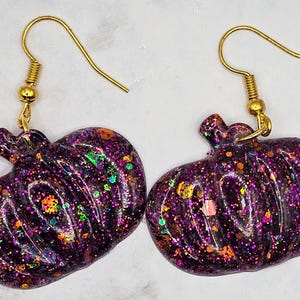 Glitter Halloween Pumpkin Dangle Resin Earrings-Fall Pumpkin Earrings