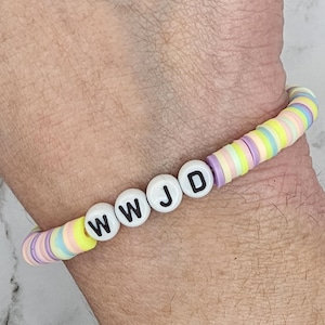 WWJD beaded Stretchy Colorful Bracelet