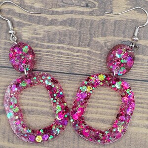 Chic Pink Glitter Resin Earrings