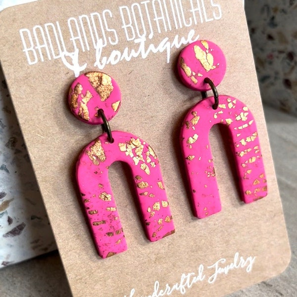 ARCH CLAY EARRINGS | Hot Pink Earrings | Polymer Clay Earrings | Pink Clay Earrings | Geometric Earrings | Bright Neon Earrings