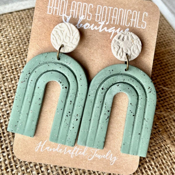 ARCH CLAY EARRINGS | Sage Green Earrings | Trendy Earrings | Sage Statement Earrings | Clay Earrings | Boho Earrings |