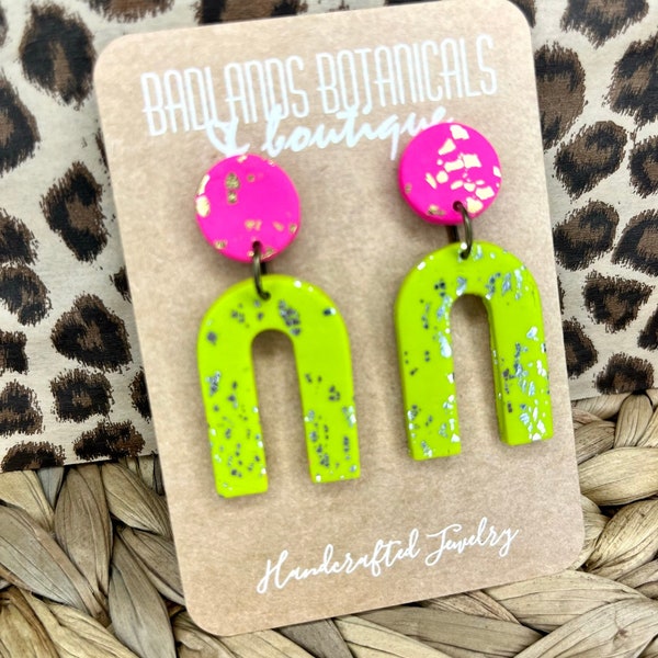 ARCH CLAY EARRINGS | Neon Earrings | Polymer Clay Earrings | Lime Green Clay Earrings | Geometric Earrings | Bright Neon Earrings