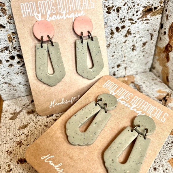 ARCH CLAY EARRINGS | Sage Green Earrings | Polymer Clay Earrings | Trendy Earrings | Peach Earrings | Clay Earrings | Boho Earrings