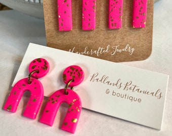 BARBIE Pink Clay Earrings | Barbiecore Jewelry | Pink Geometric Earrings | Bright Neon Earrings | Hot Pink Arch Earrings | Pink Clay Earring