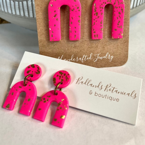 BARBIE Pink Clay Earrings | Barbiecore Jewelry | Pink Geometric Earrings | Bright Neon Earrings | Hot Pink Arch Earrings | Pink Clay Earring