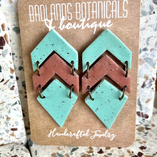 Marylynn Statement Earrings | Chevron Clay Earrings | Polymer Clay Earrings