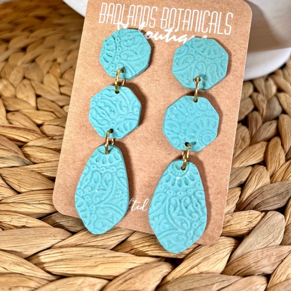 Turquoise Statement Earrings | Long Turquoise Clay Earrings | Trendy Turquoise Clay Earrings | Turqouse Boho Earrings | Long Dangle Earrings