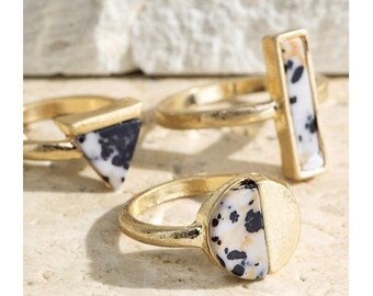 Dalmatian Stone Trio Rings | Layered Stone Rings | Stackable Stone Rings | Ring Sizes 5-6-7
