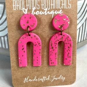 BARBIE Pink Clay Earrings | Barbiecore Jewelry | Pink Geometric Earrings | Bright Neon Earrings | Hot Pink Arch Earrings | Pink Clay Earring