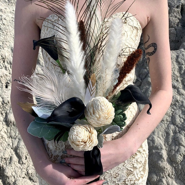 BRIDAL BOUQUET | Boho Bridal Bouquet | Peacock Feather Bouquet | Great Gatsby Wedding | Wedding Bouquet | Faux Bouquet | Artificial Bouquet