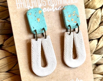 ARCH DANGLE CLAY Earrings | Aqua Blue Earrings | Geometric Earrings | Polymer Clay Earrings | Turquoise Arch Earrings