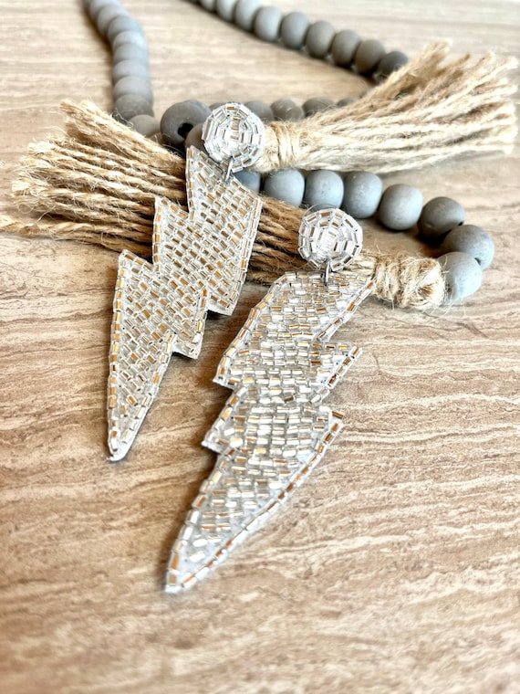 Lightning Bolt Seed Bead Earrings Lightning Seed Bead Etsy