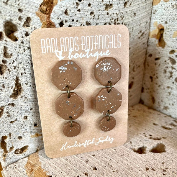 CLAY EARRINGS | Tan Clay Earrings | Neutral Clay Earrings | Shimmer Clay Earring | Arch Clay Earring | Dangle Clay Earring