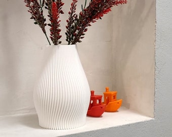 Vase côtelé - Vase géométrique moderne imprimé en 3D pour fleurs artificielles - Vase de décor minimaliste - Vase contemporain en plastique écologique