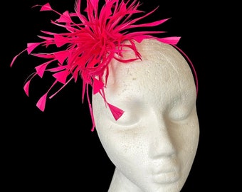 Fuchsia Pink Feather Band fascinator Wedding Ascot Mother of the Bride Ladies Day Wedding Hat Bridesmaid Garden Party Guest Hat