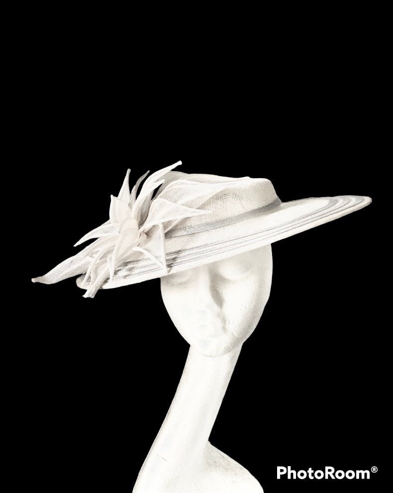 White Boater Hat Ladies Day Kentucky Derby Mother of the Bride Etsy