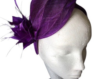 Purple feather Fascinator for Wedding Mother of the Bride Ascot Races Kentucky Derby Brides maid ladies day Wedding guest Occasion hat