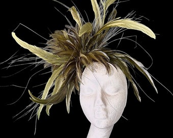 Olive Kaki feather Fascinator wedding Mother of the Bride Bridesmaid Kentucky Derby Ascot Races Wedding Guest Ladies day Event Hat